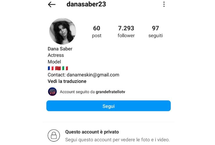 Dama Saber mistero Instagram profilo chiuso